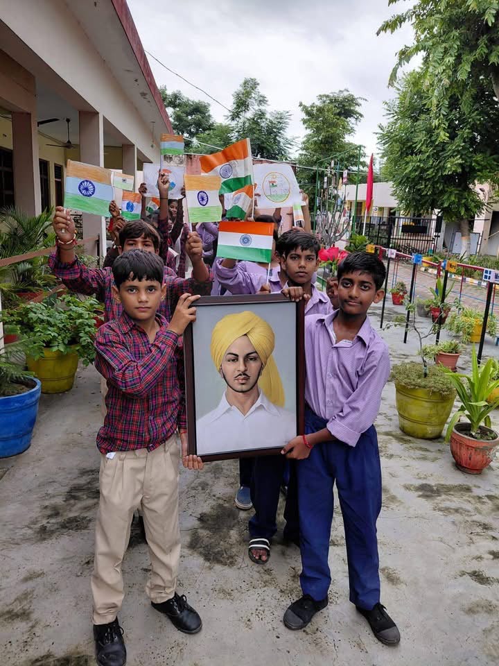 Students gathered for a school ceremony